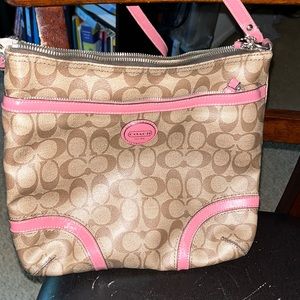 COACH tan and pink large satchel